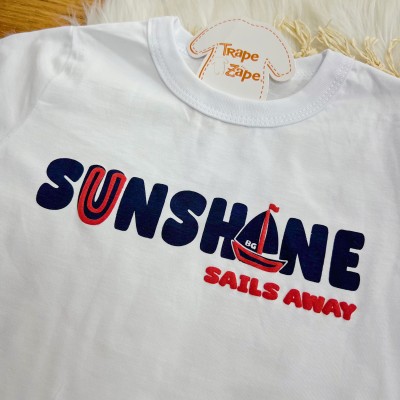 Conj. Camiseta Sunshine e Bermuda Barcos - Branco e Vermelho